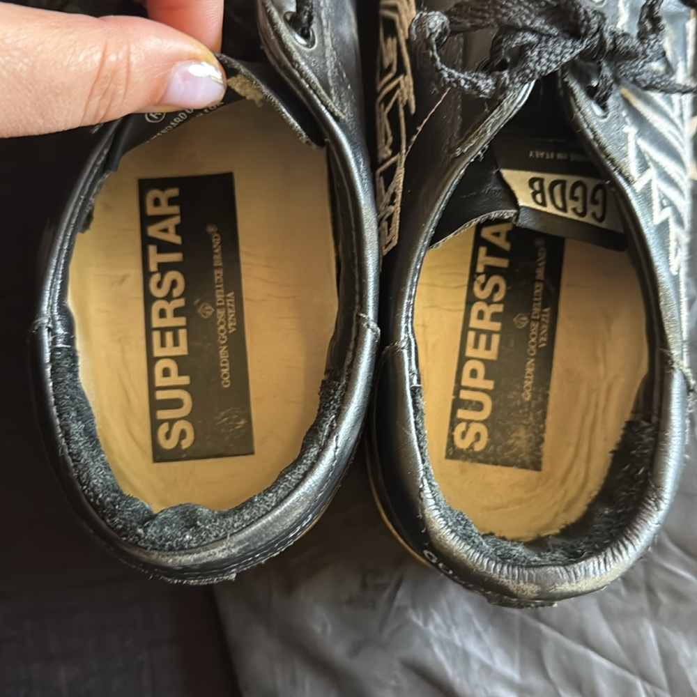 Golden Goose Superstar Black Leather Sneakers White Stitch GGDB Size 41 10 - Picture 7 of 8